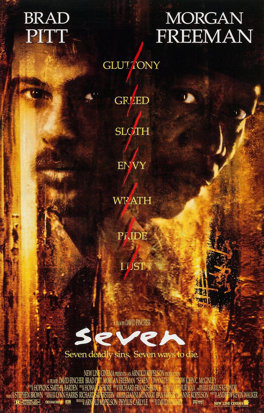 1995 Seven Movie Poster 11X17 Brad Pitt Morgan Freeman Gwyneth Paltrow Se7en 🍿