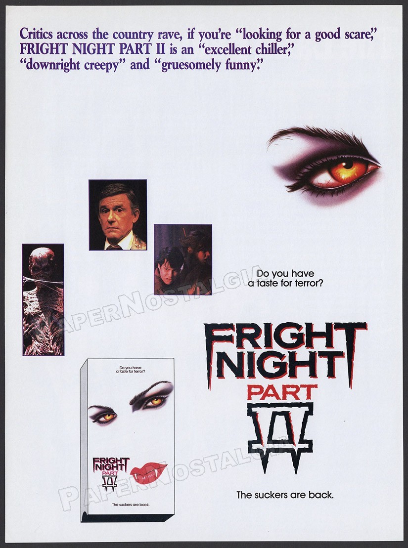 FRIGHT NIGHT Part 2 – Original 1989 Trade AD / ADVERT – Roddy McDowall – II