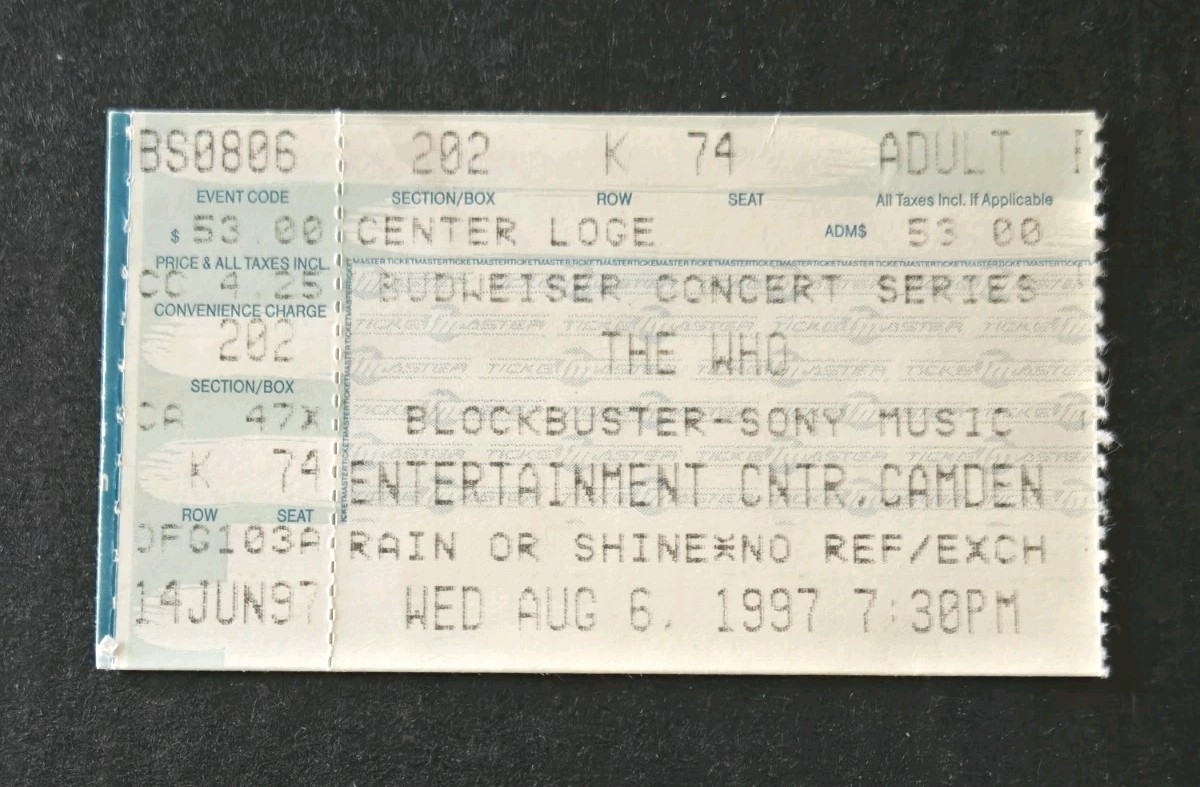 The Who Concert Ticket Stub August 6, 1997 Quadrophenia Tour Camden New Jersey