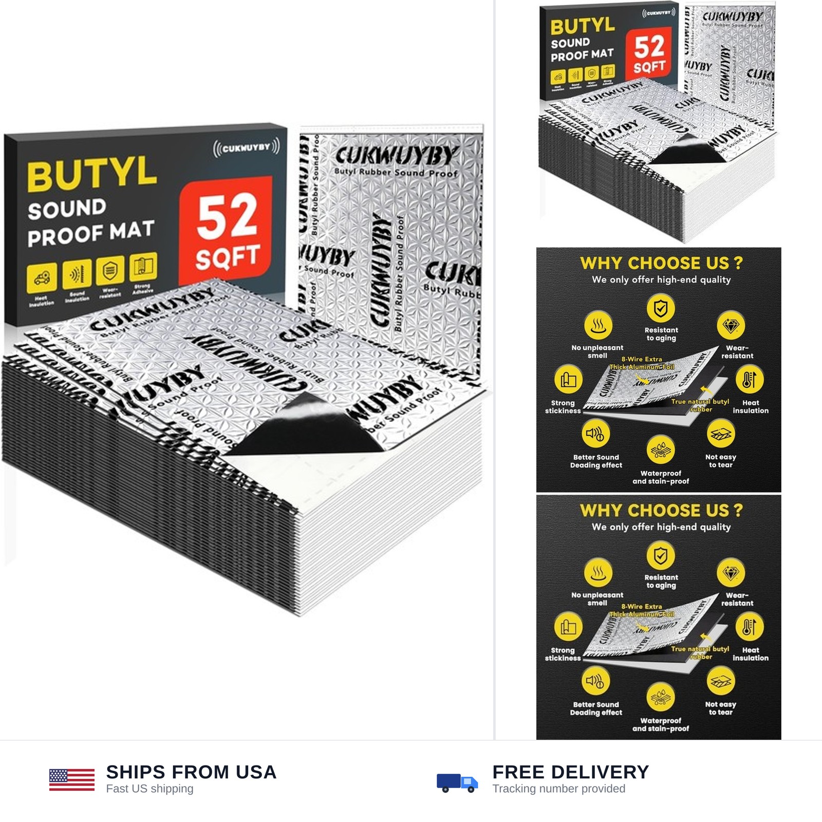 Butyl Sound Deadening 50mil 52sqft Sound Deadening Mat (47pcs) | Car Sound De…