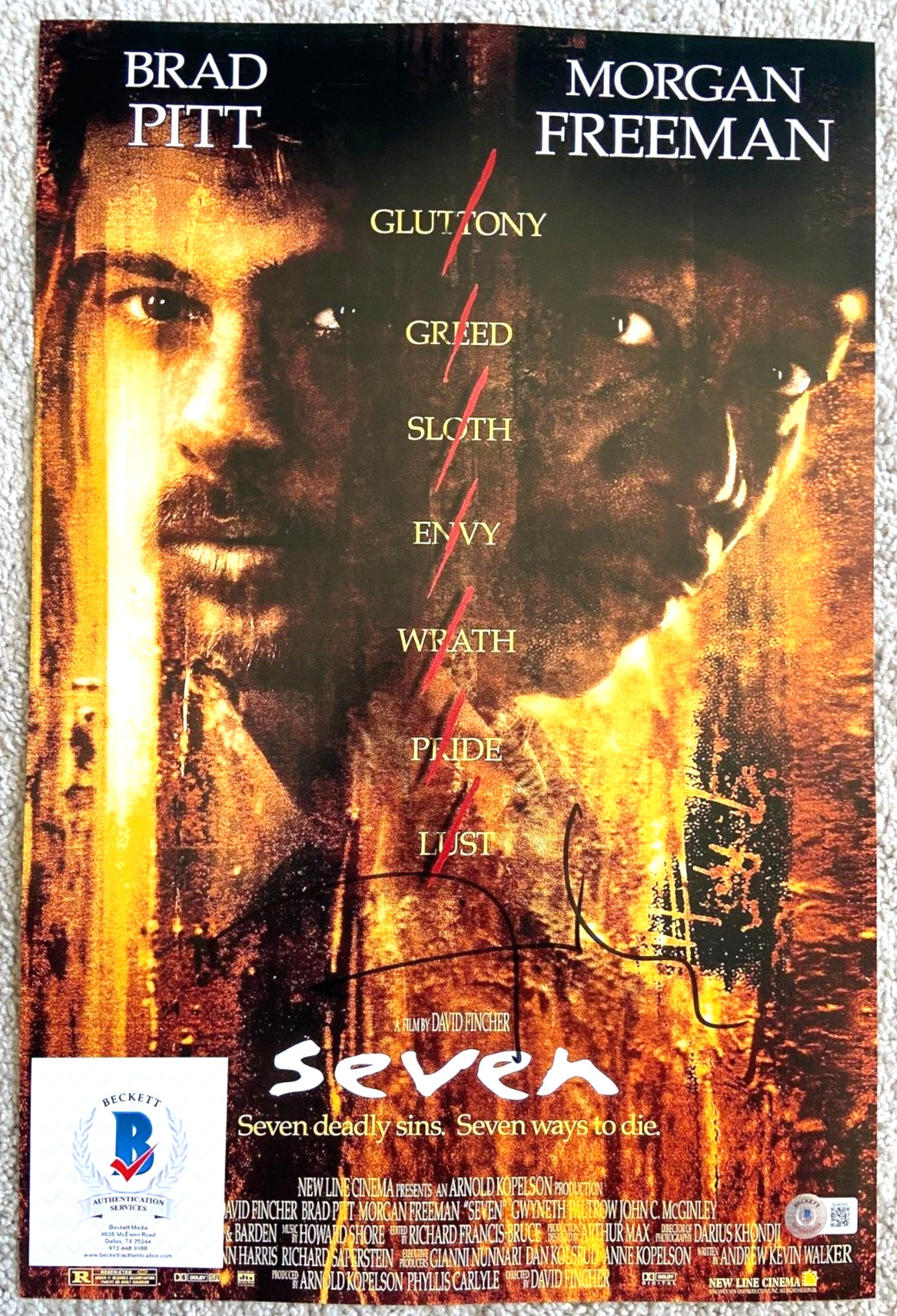 DAVID FINCHER SIGNED SE7EN 12X18 MOVIE POSTER PHOTO DIRECTOR FIGHT CLUB BAS