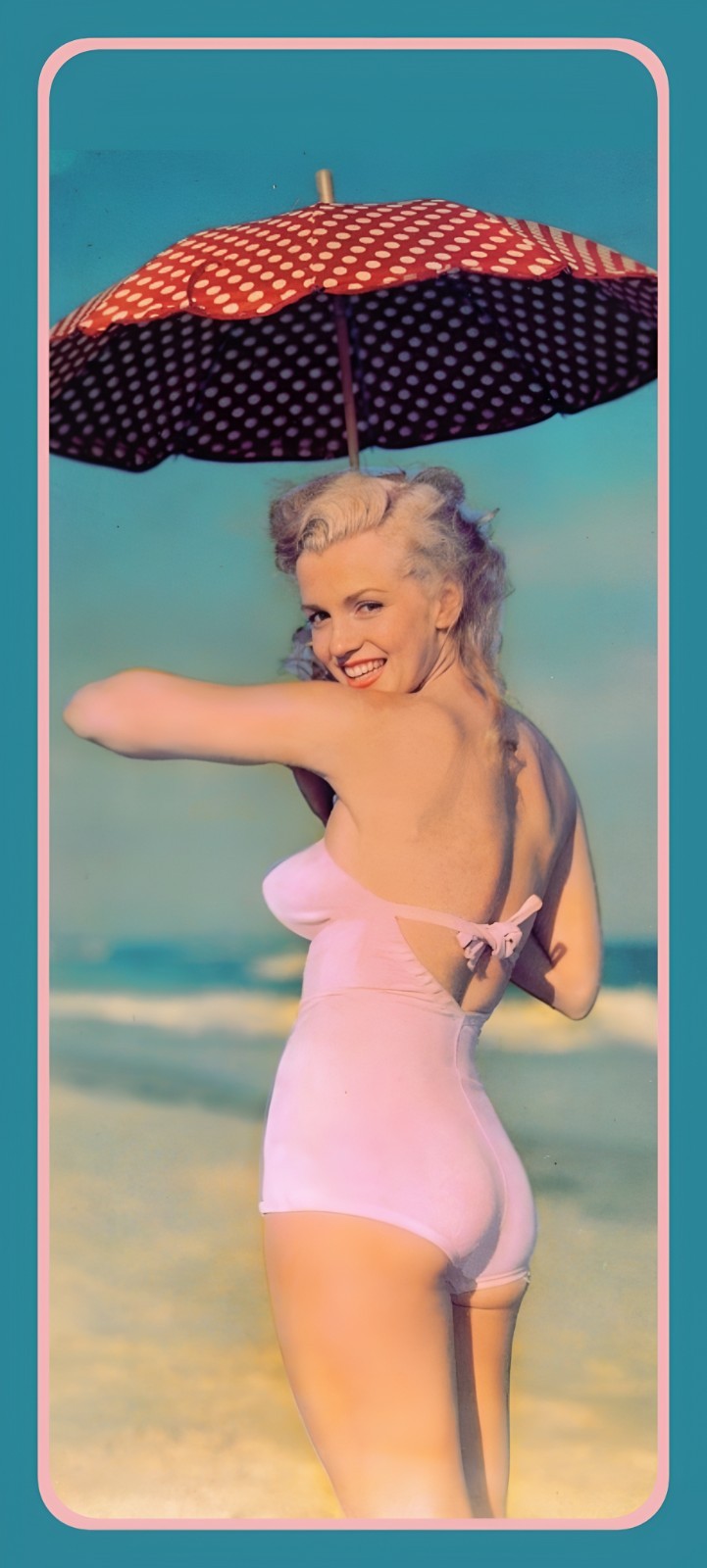 Marilyn Monroe Pink Swimsuit – Laminated Photo Bookmark – 2.5 x 6 in