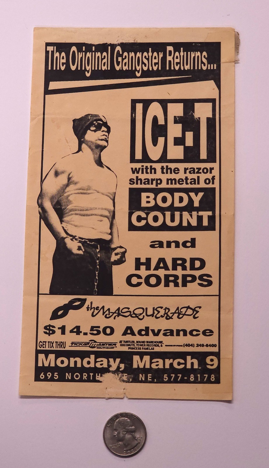 Ice T Body Count Atlanta vtg 1992 music rap hip hop event flyer