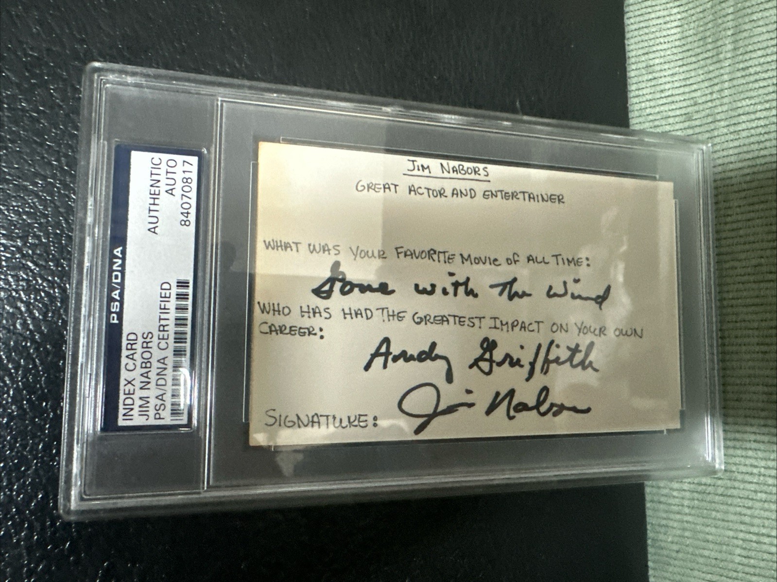 Jim Nabors Signed Index Card Q&A – Gomer Pyle USMC – Rare !! PSA