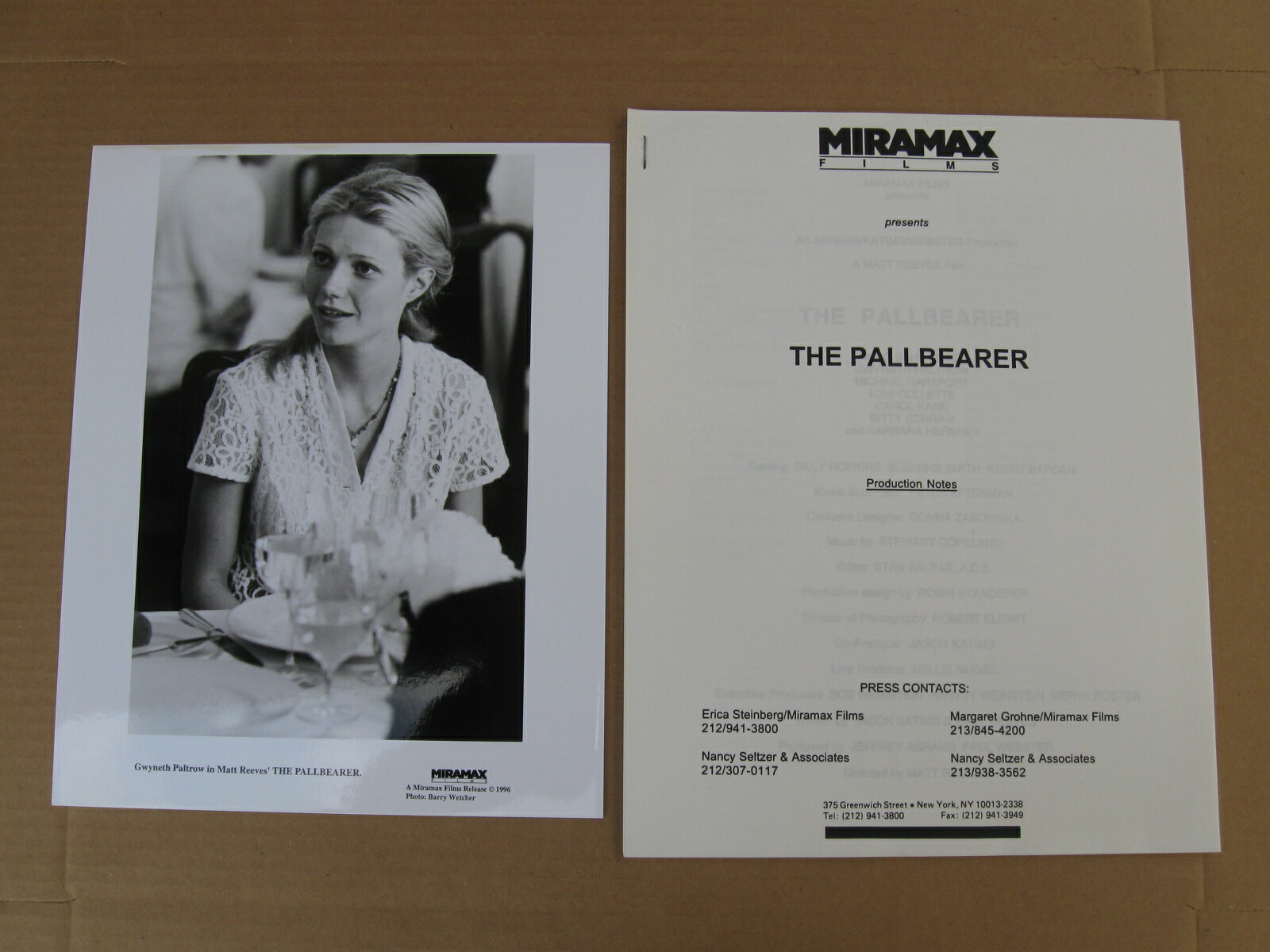 THE PALLBEARER press kit 1996 – Gwyneth Paltrow, David Schwimmer – 8 photos