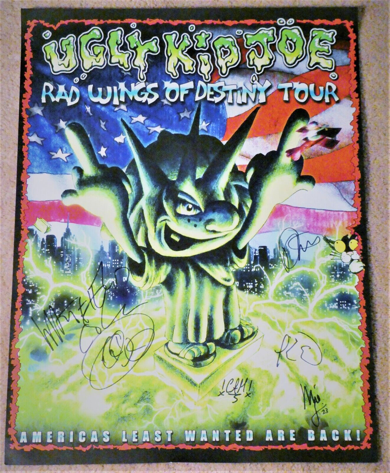Ugly Kid Joe 2023 Rad Wings Destiny Concert Tour Poster Band Signed Crane Klaus