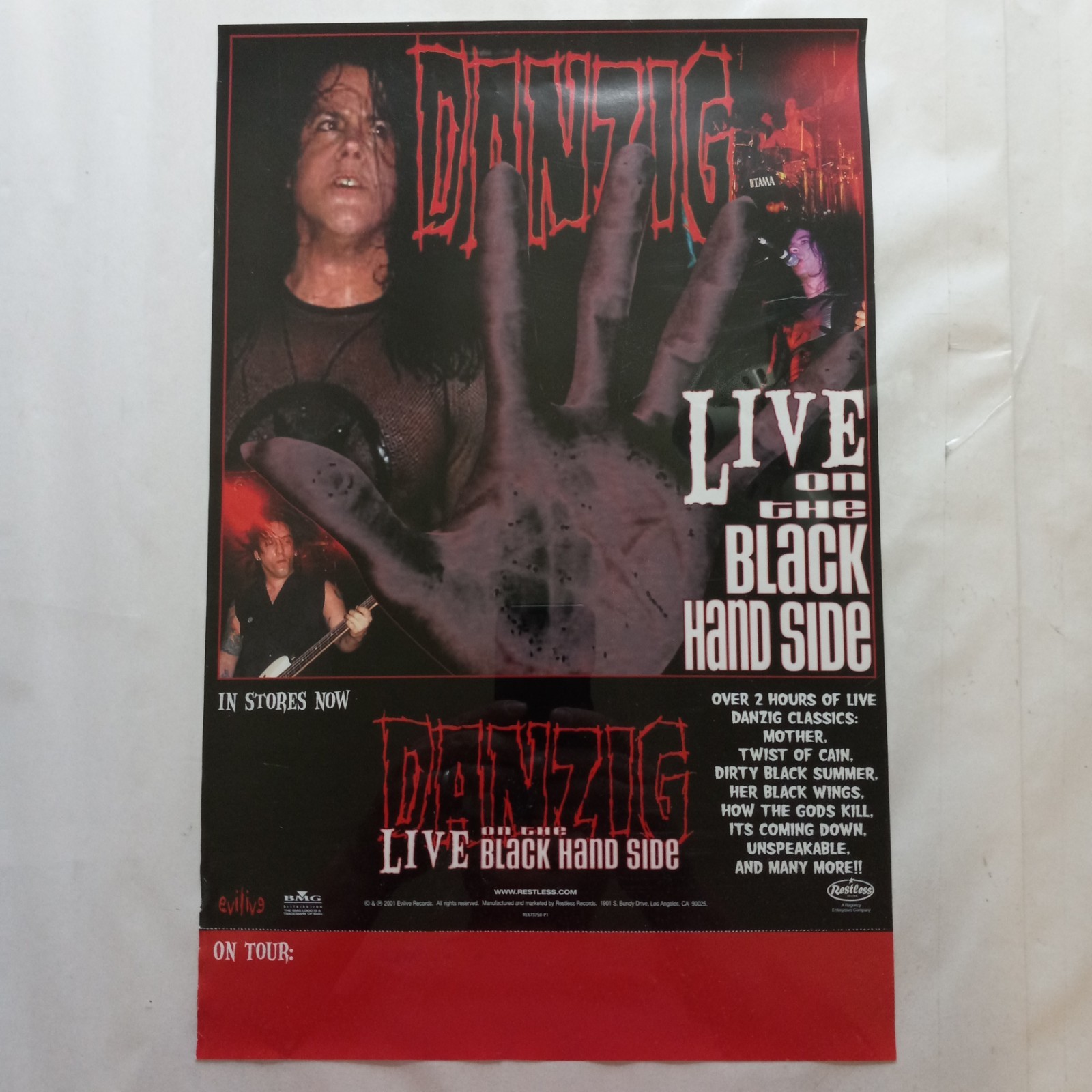 VTG 2001 DANZIG/EVILIVE/RESTLESS PROMO POSTER LIVE ON THE BLACK HAND SIDE