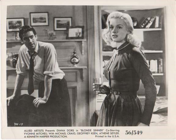 BLONDE SINNER, Original 1956 Sexy Diana Dors, Michael Craig Brit Movie Photo #1