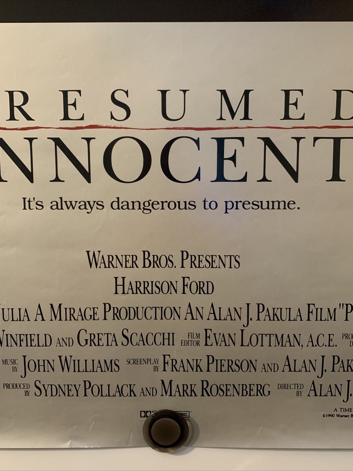 PRESUMED INNOCENT Original One Sheet Movie Poster – 1990