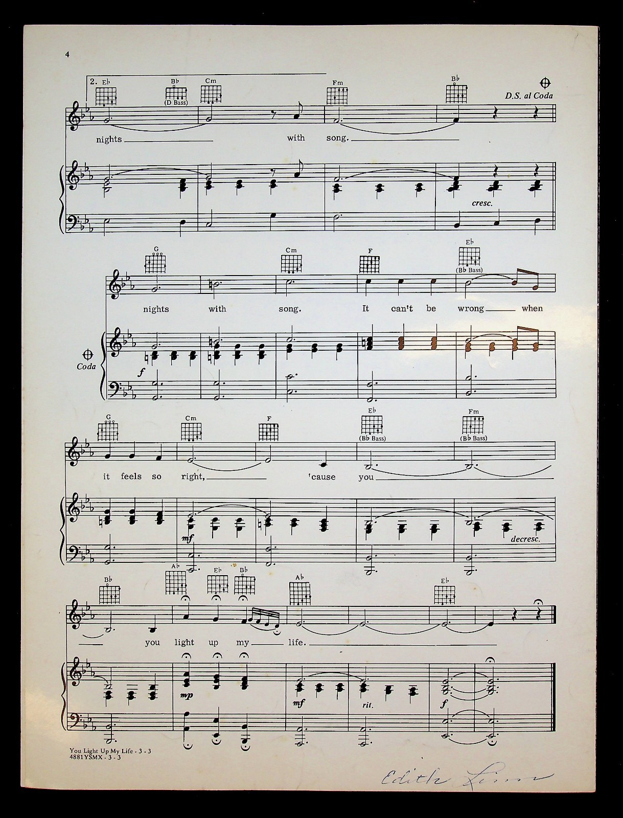 You Light Up My Life 1977 Sheet Music Theme Song Movie Tie-in Joe Brooks Piano