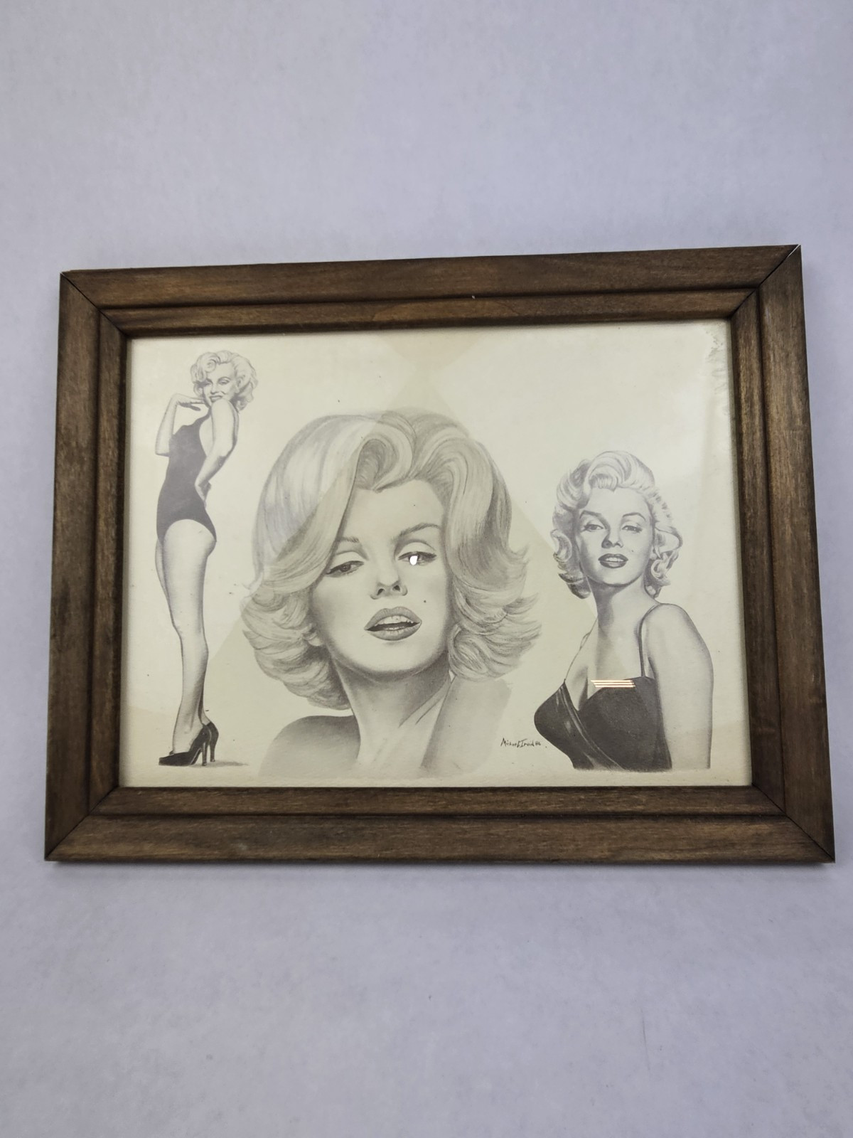 Vintage Marilyn Monroe Framed Hand Drawn Sketch Art Michael Irvin 1986