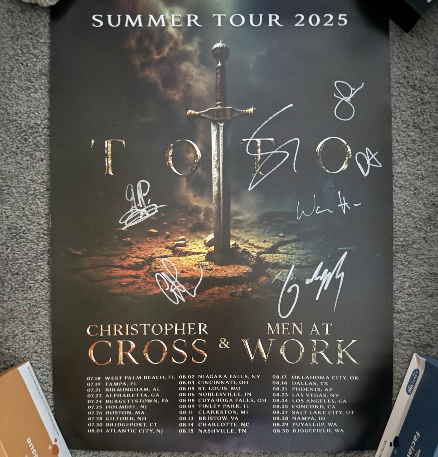 Toto, Christopher Cross, Men At Work Autographed 2025 Summer Tour Poster