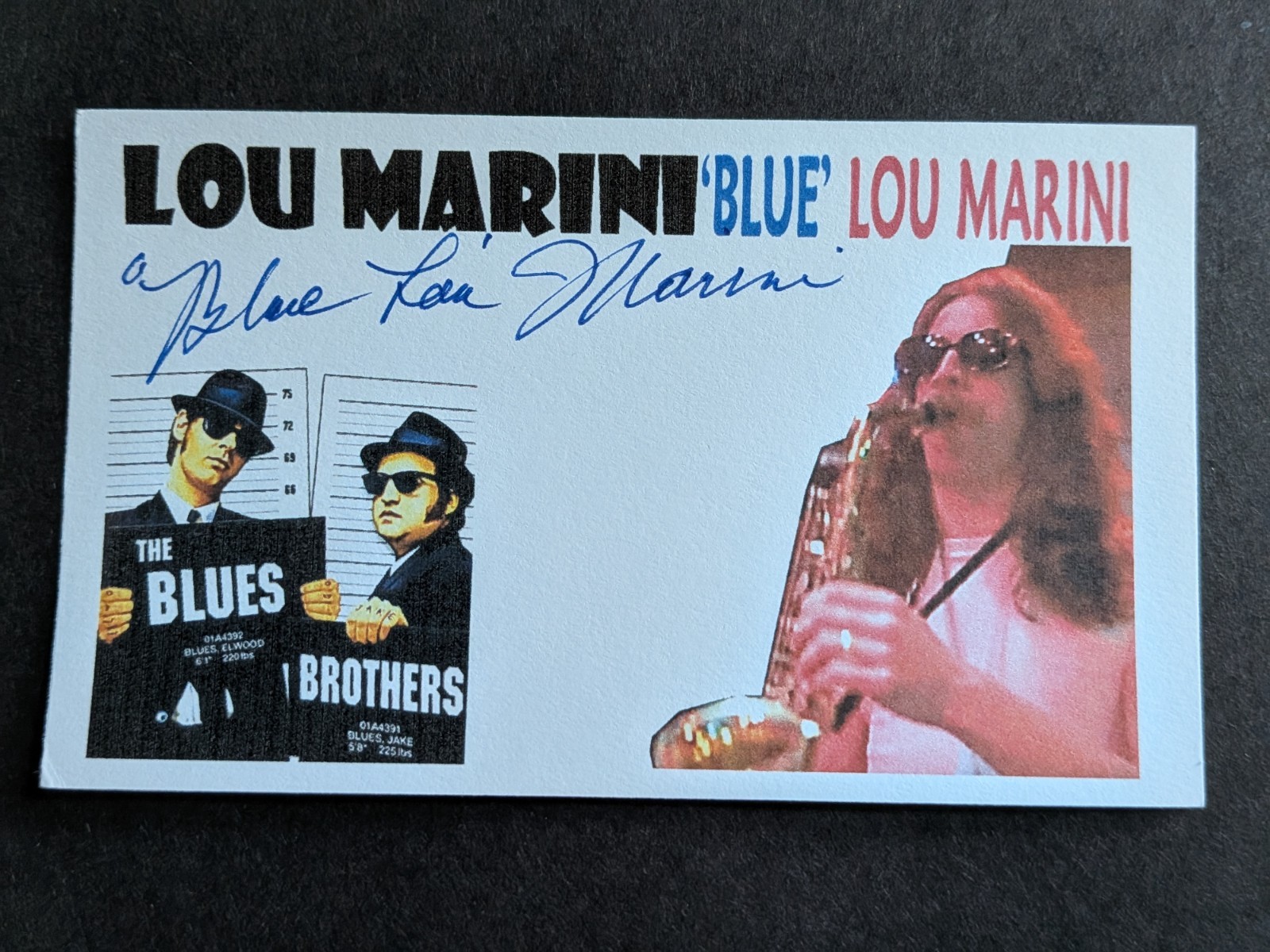 Lou Marini Signed Index Card – The Blues Brothers – Blue Lou – B