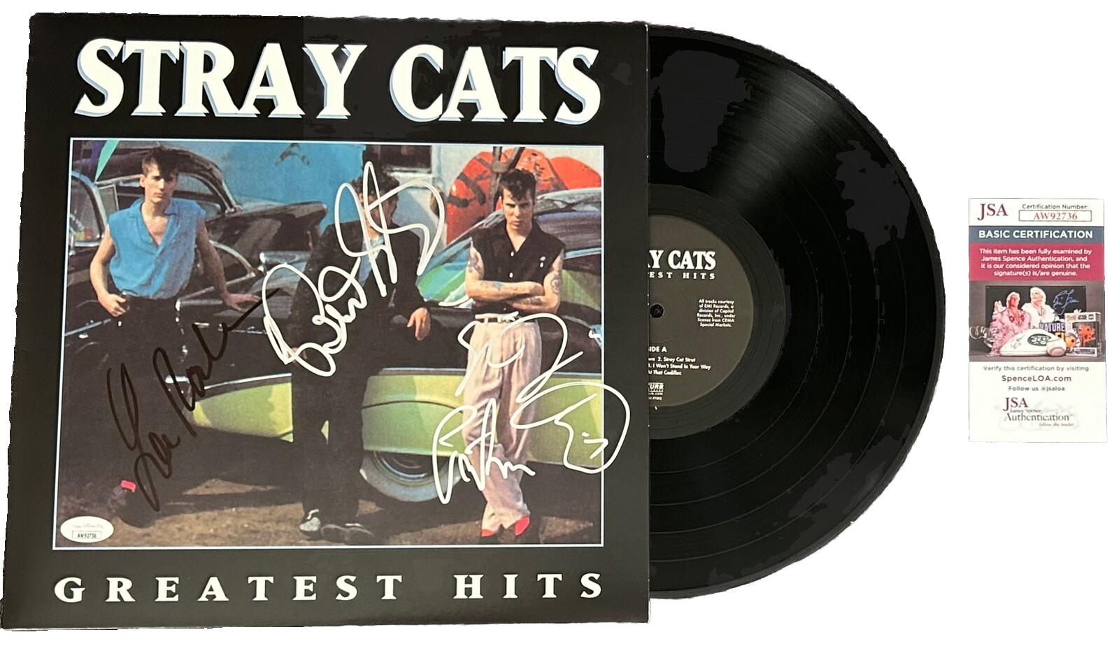 Stray Cats SIGNED X3 Greatest Hits LP JSA COA BRIAN SETZER Vinyl Autographed
