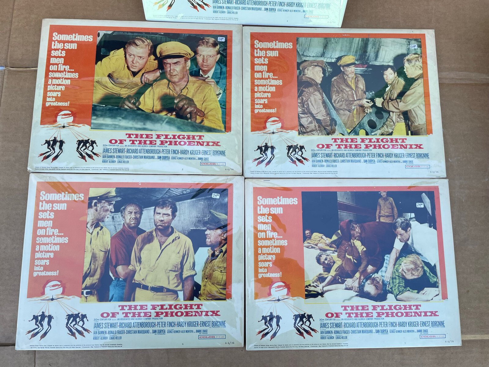 VTG 1966 MOVIE THEATER LOBBY CARDS 14×11″ – THE FLIGHT OF THE PHOENIX – SET OF 5