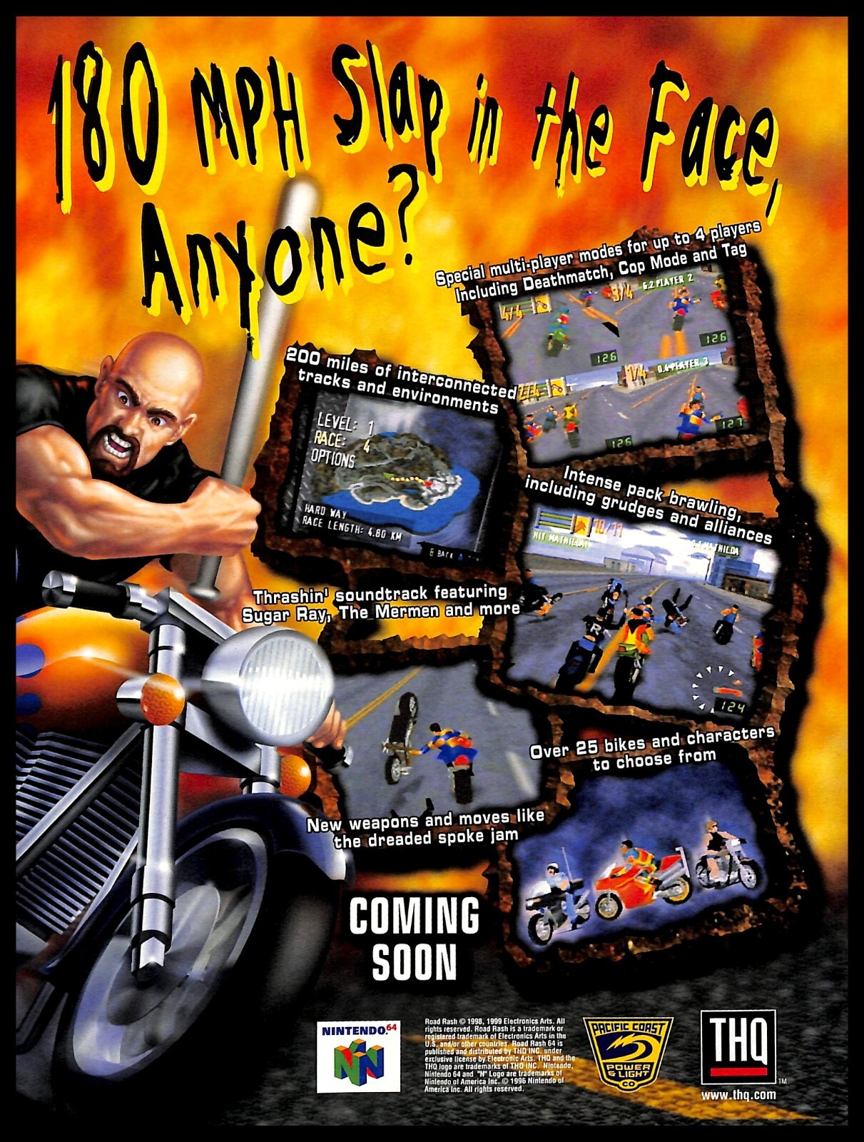 1999 Road Rash 64 Retro Video Game PRINT AD Motorcycle Racing Nintendo