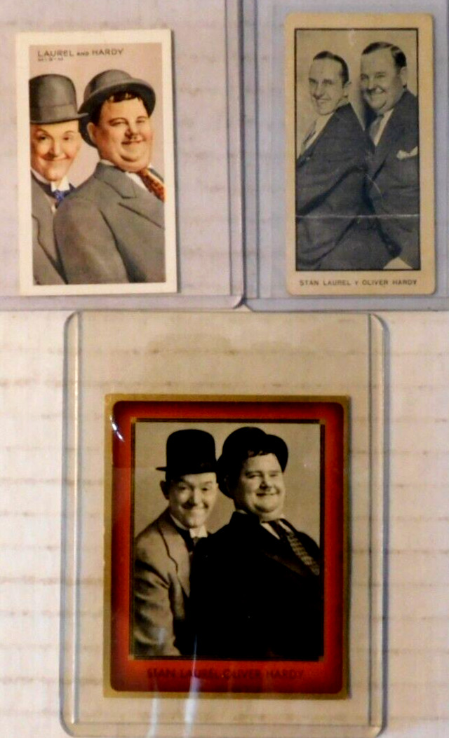 Laurel & Hardy Cigarette cards Spanish, English, German – Lot of 3