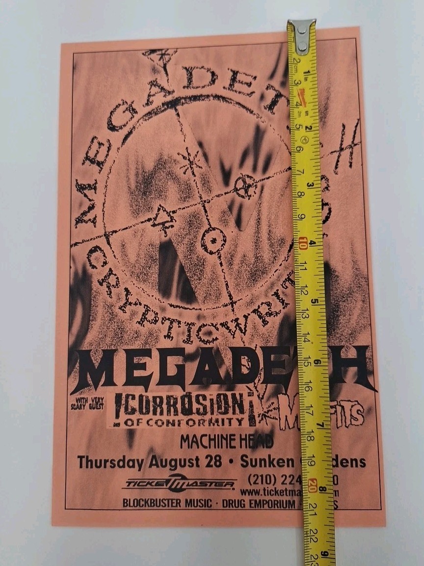 1997 Megadeth Cryptic Writings Tour Promo Flyer Misfits Sunken Gardens Metal
