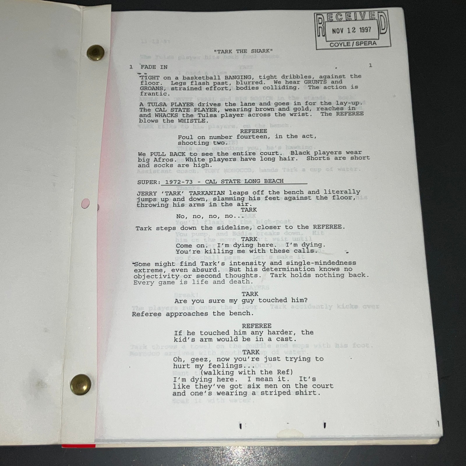 JERRY TARKANIAN BIOPIC (1997) “TARK THE SHARK” Unmade / Agency Draft + COA!