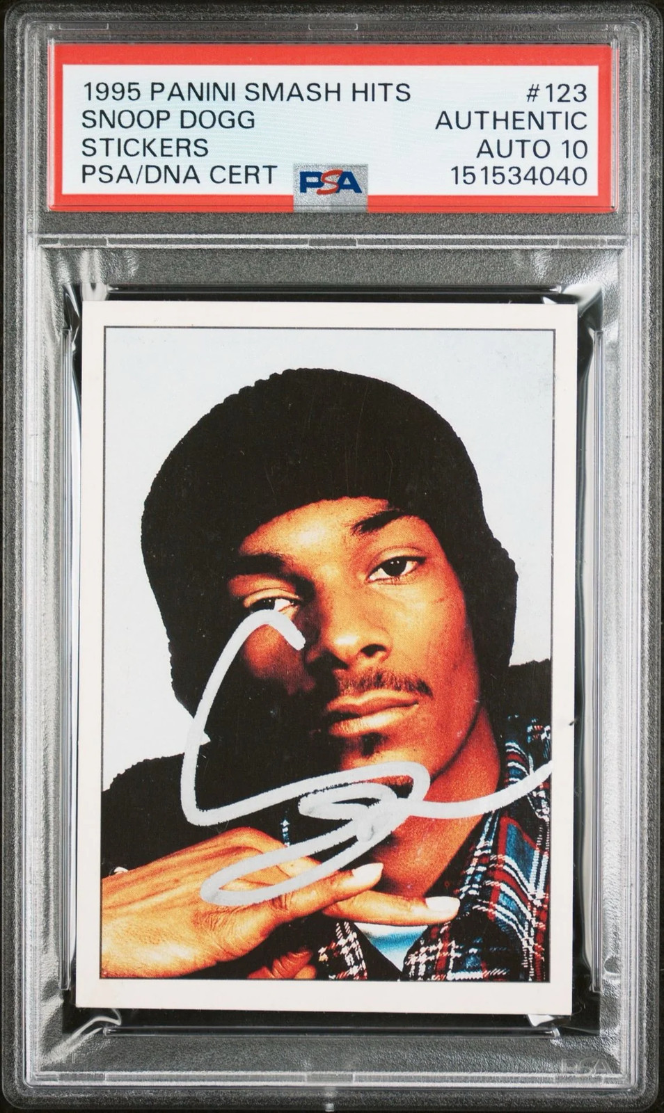 1995 Panini Smash Hits Stickers #123 Snoop Dogg Signed Auto PSA/DNA 10 Gem Mint