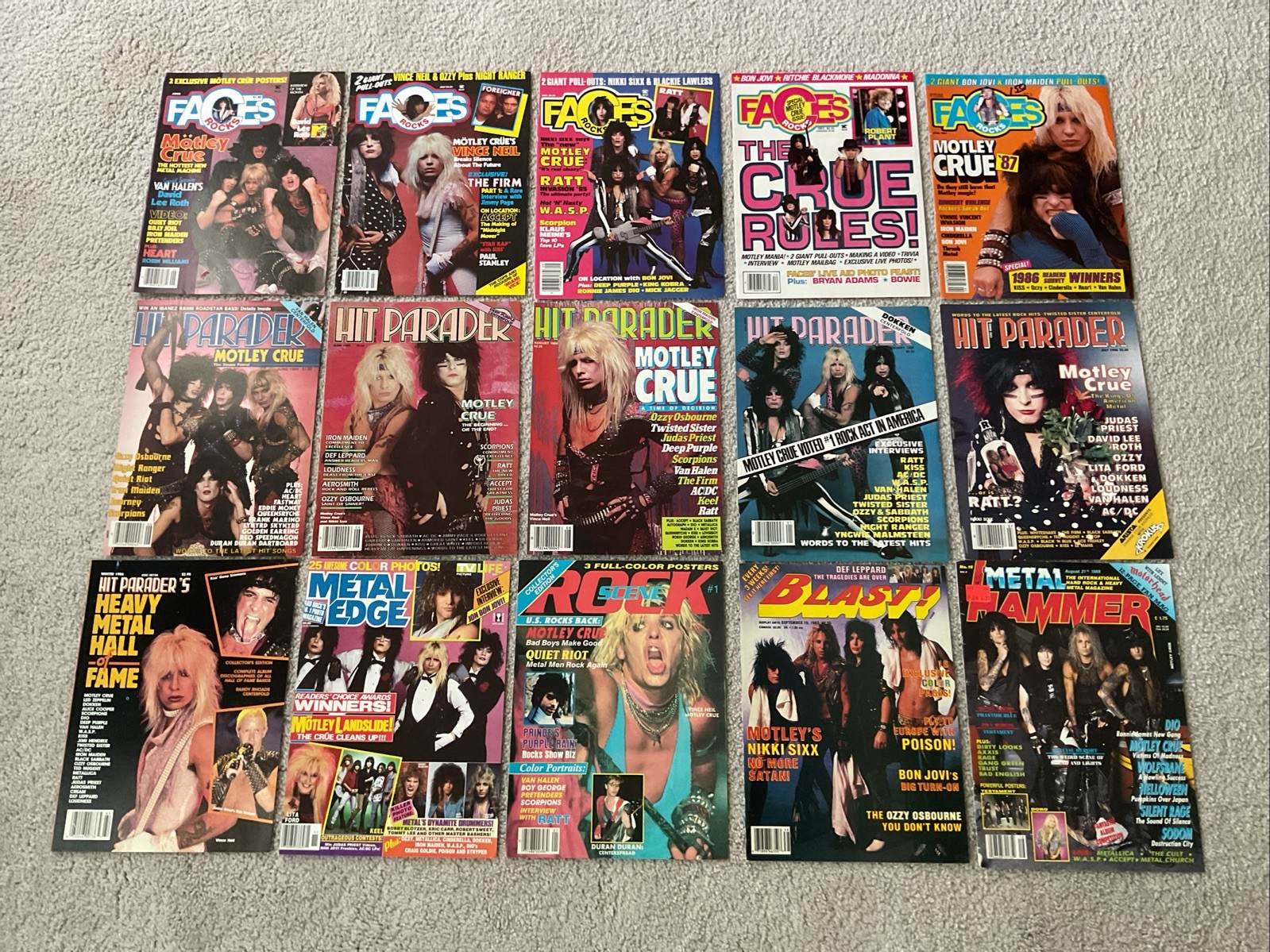 MOTLEY CRUE VINTAGE 1984 – 1989 MAGAZINE COVERS ONLY LOT OF 15 NIKKI SIXX VINCE