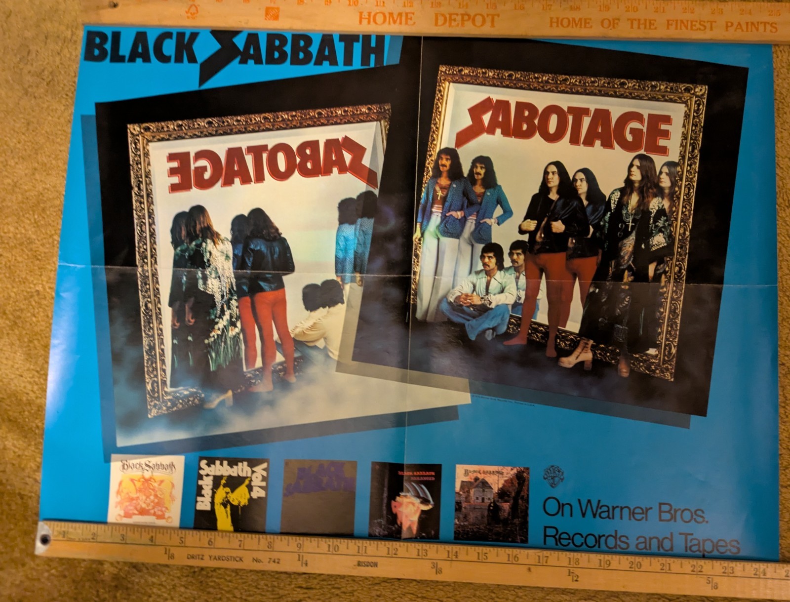 BLACK SABBATH Vintage SABOTAGE Store Display Poster 24.75″ x 19″