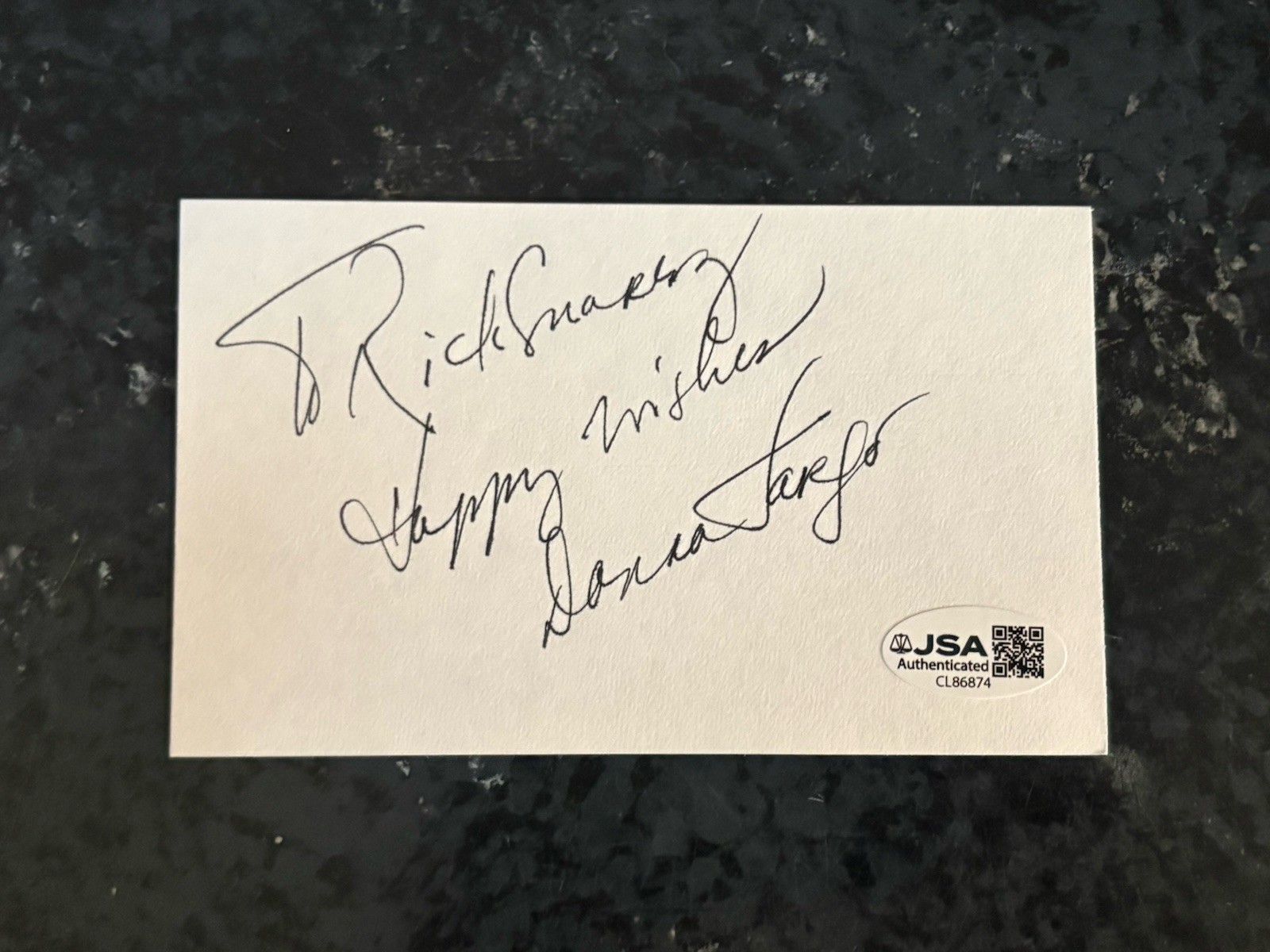 Donna Fargo Autographed 3×5 Index Card Signer The Happiest Girl in the Whole JSA