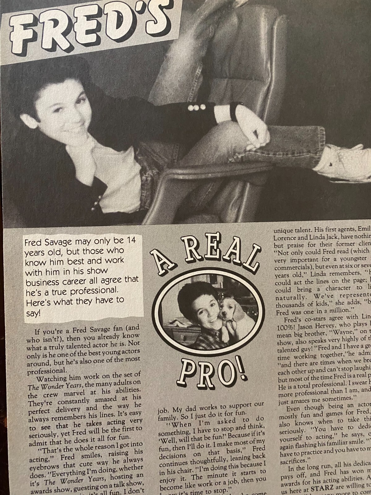 Fred Savage, The Wonder Years, Full Page Vintage Clipping, b