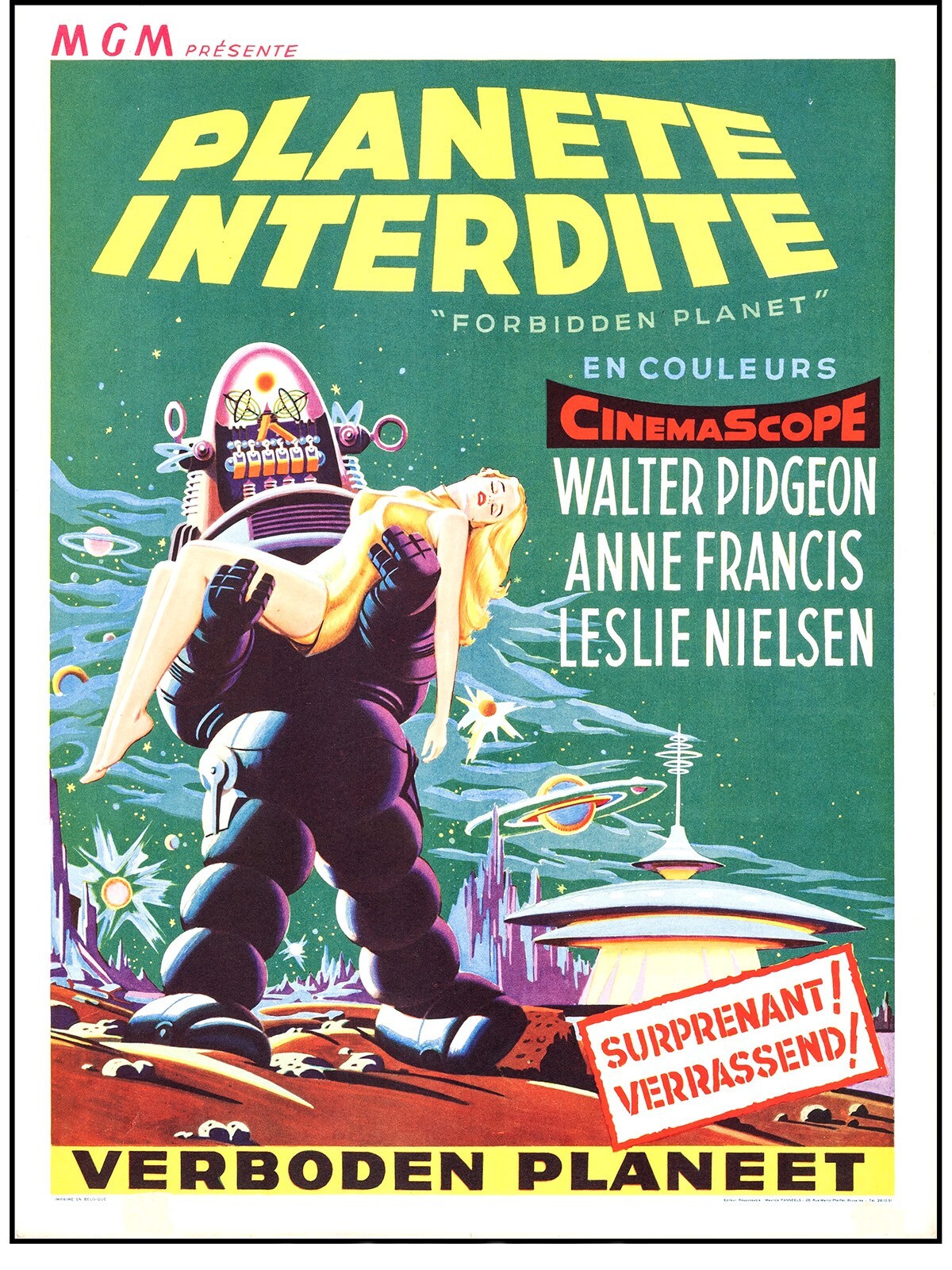 ORIG FORBIDDEN PLANET 1956 Belgian Movie Poster on Linen Sci-Fi Robby the Robot