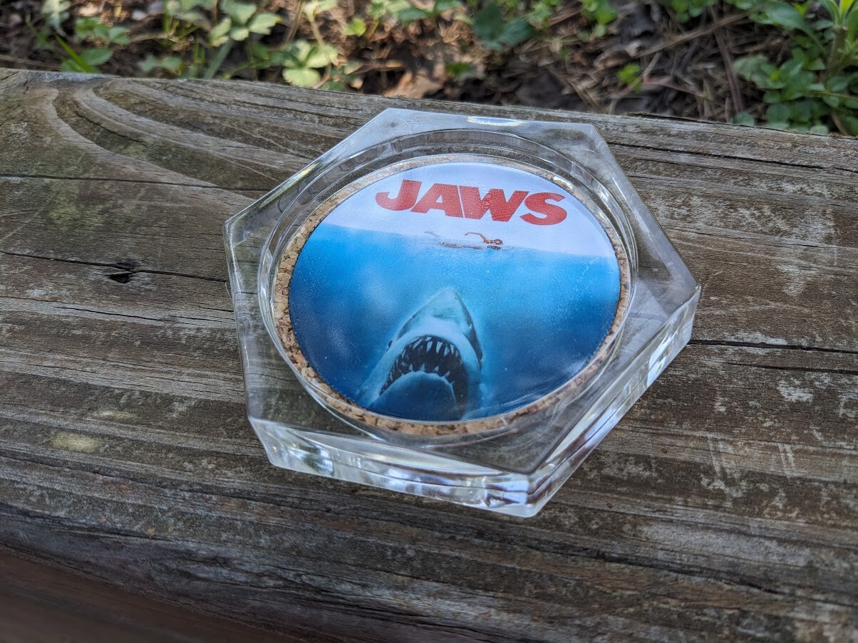 NEW Jaws Shark Horroe Movie Hexagon Acrylic Coaster with Real Cork Backing