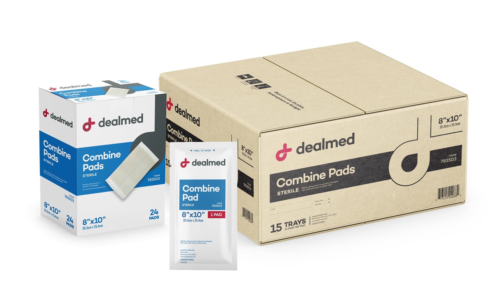 Dealmed Abdominal Combine Pads 8×10 Sterile Individually Wrapped 24 Box Case