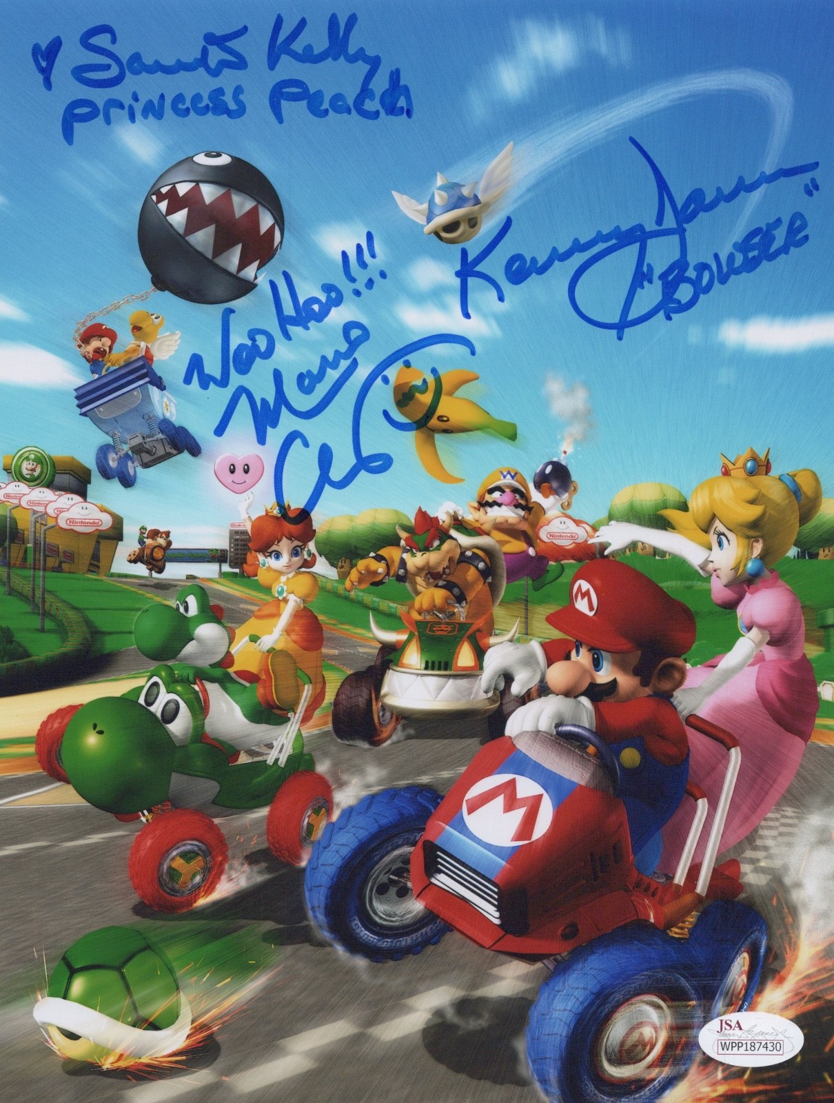 CHARLES MARTINET~SAMANTHA KELLY+1 Signed SUPER Mario Kart DD 8×10 photo JSA COA