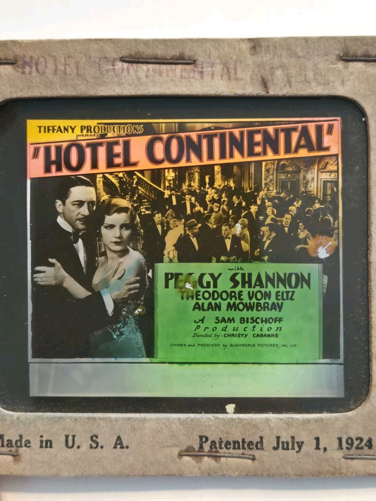 Very Rare Magic Lantern Glass Movie Slide Hotel Continental 1924 Peggy Shannon