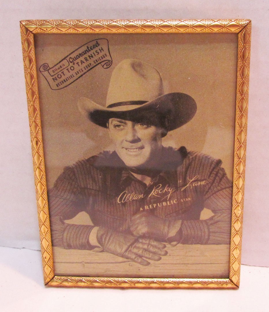 ROCKY LANE REPUBLIC WESTERN MOVIE STAR PHOTO IN METAL PICTURE FRAME VINTAGE