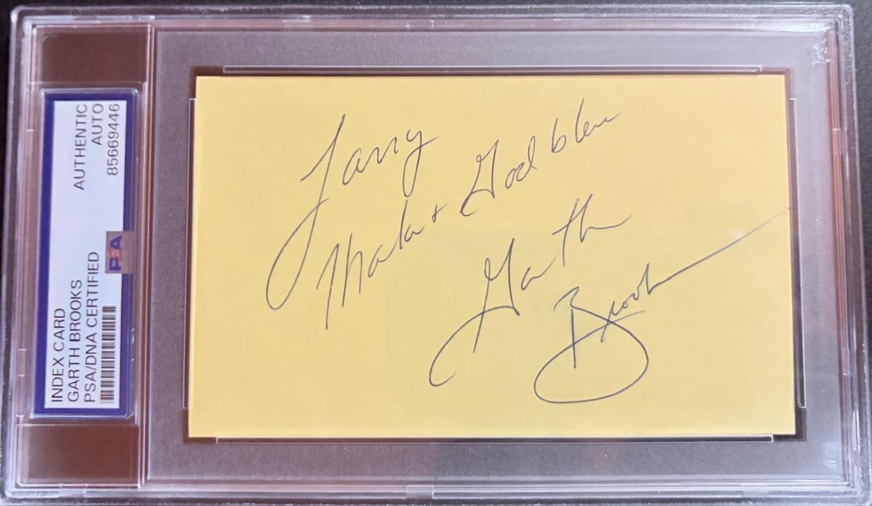 GARTH BROOKS SIGNED AUTOGRAPH INDEX CARD ENCAPSULATED PSA FRIENDS IN LOW PLACES