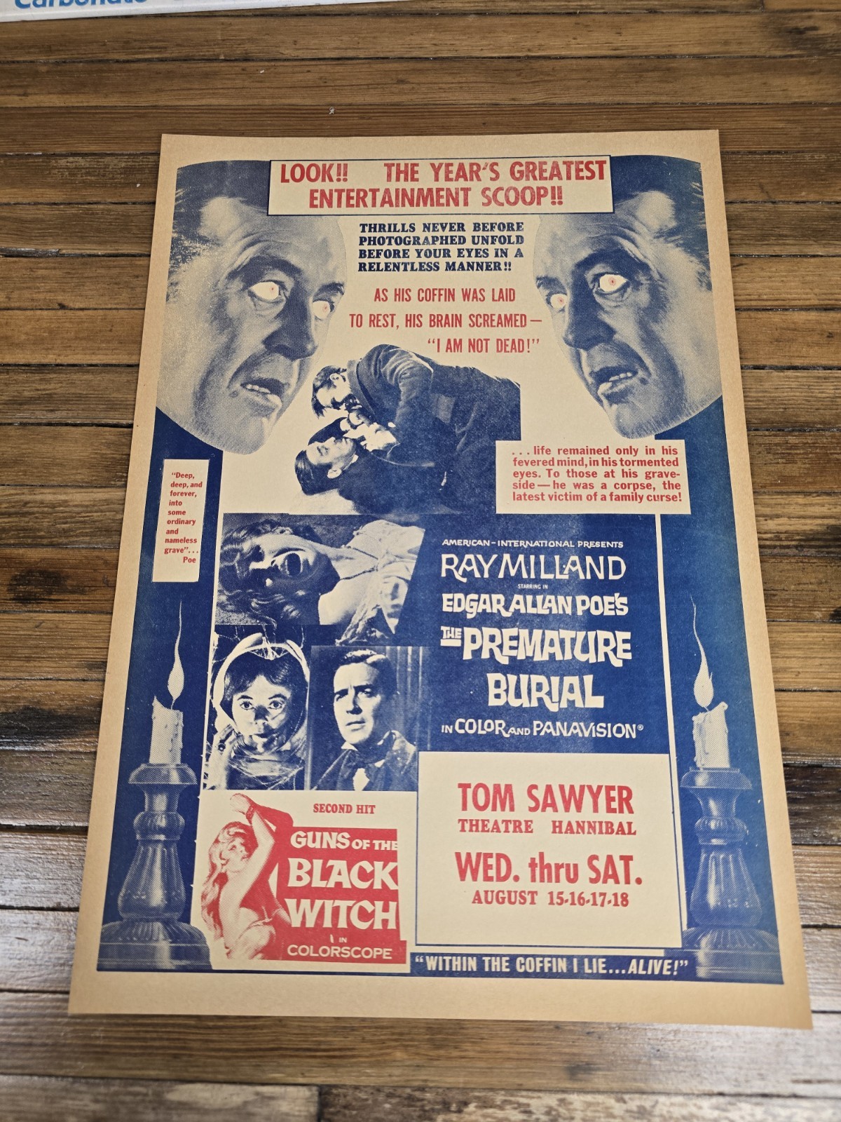 Vintage 1960s Original Horror Movie Flyer “The Premature Burial” Edgar Allan Poe