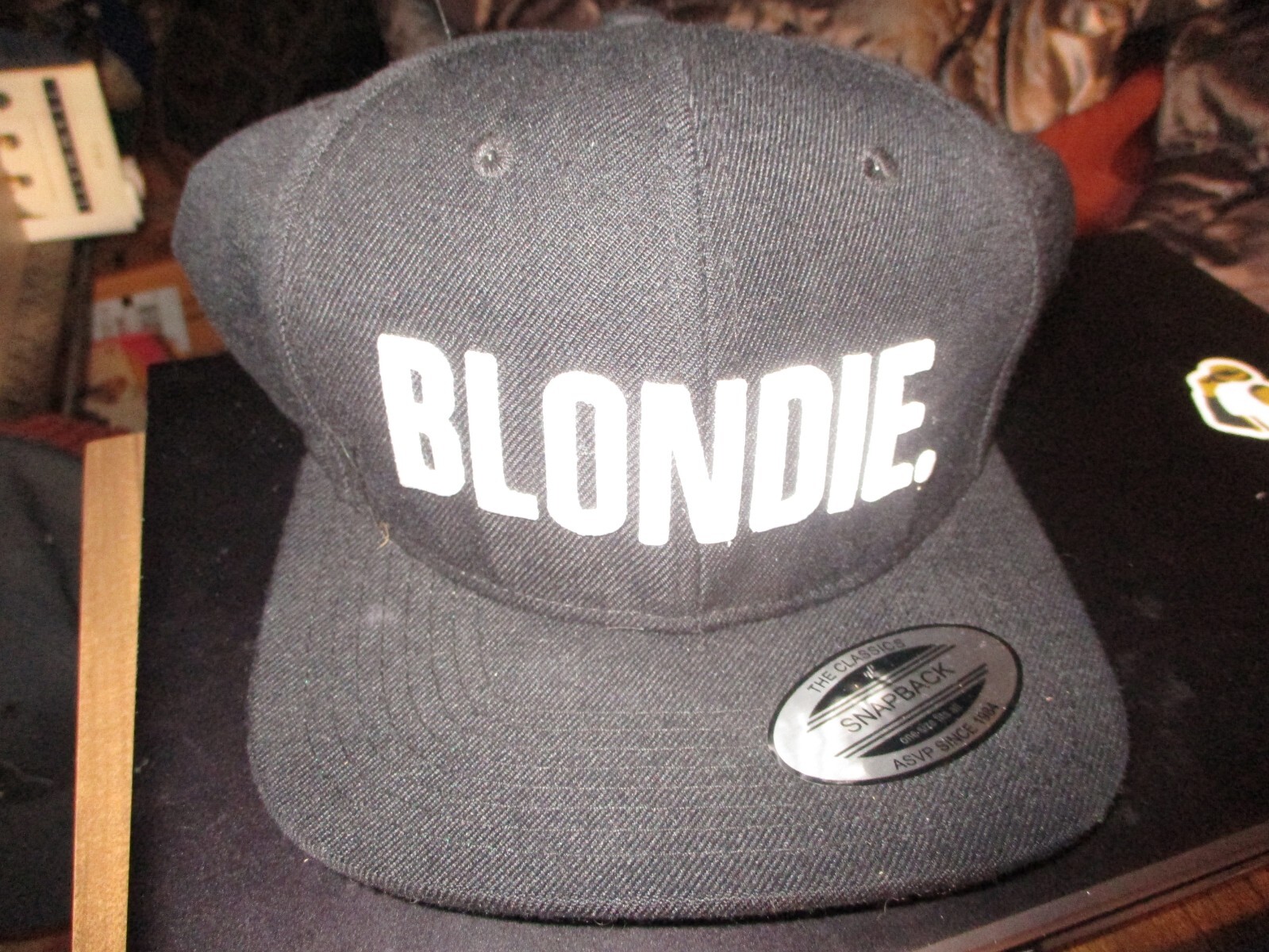 Solid Black BLONDIE Snapback Hat Small/Medium