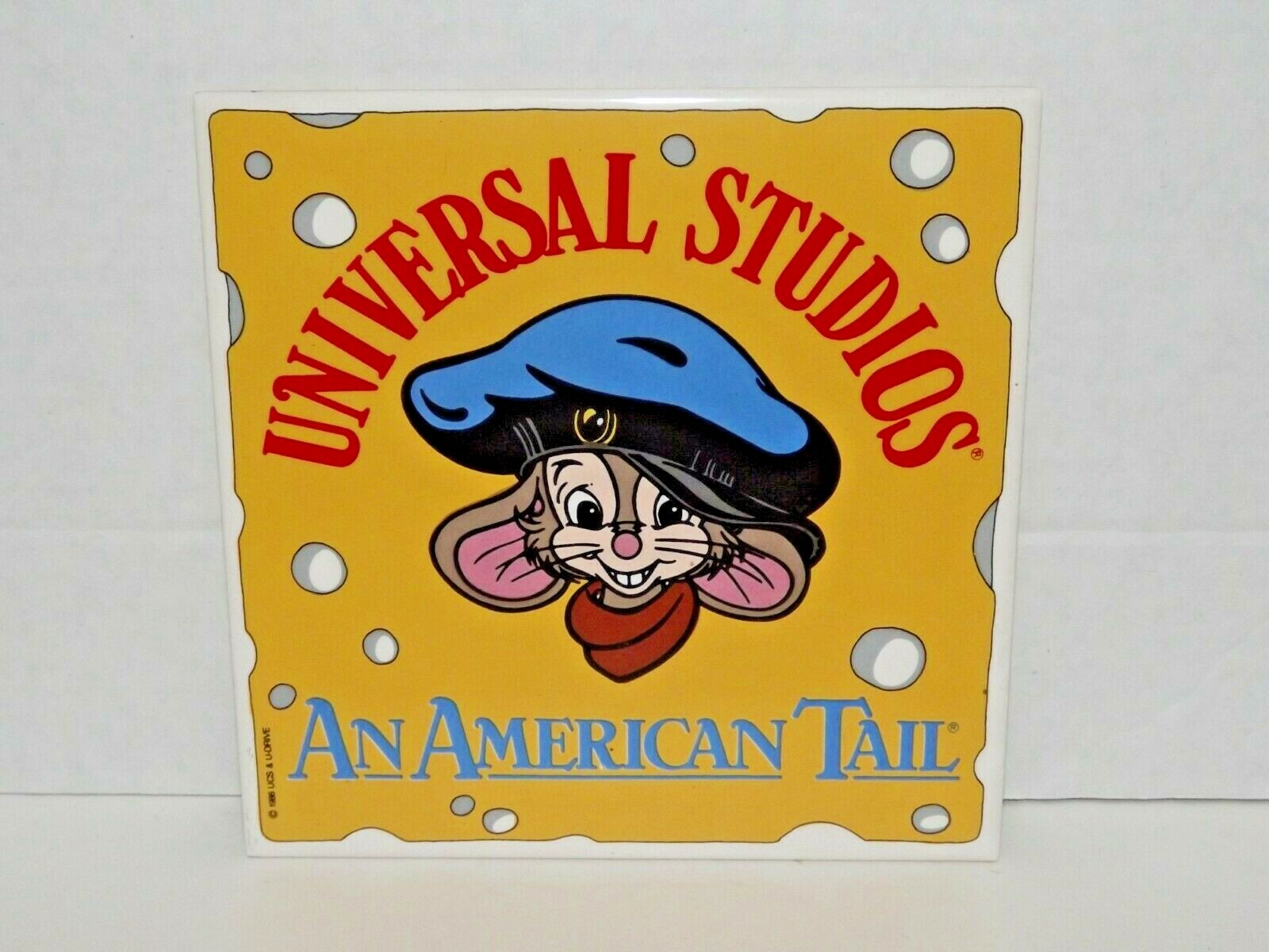 1996 Universal Studios An American Tail Fievel Ceramic Hot Pad Plaque 6″ x 6″ (O