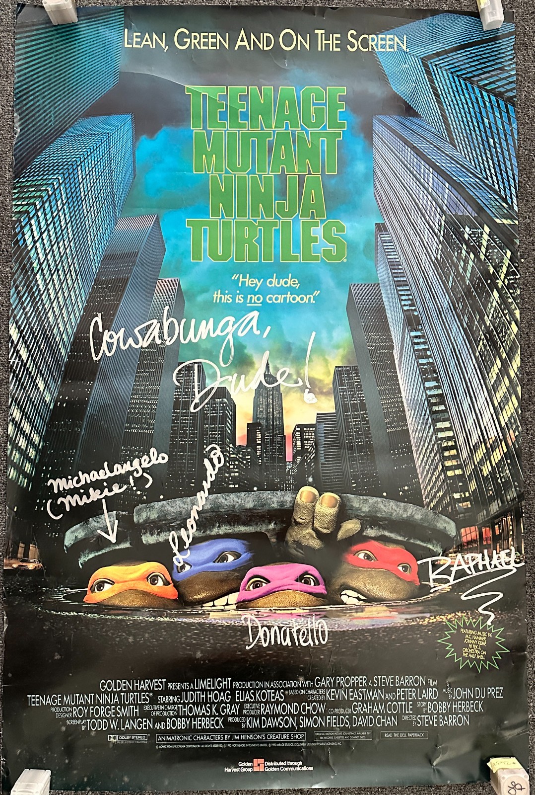 1990 Teenage Mutant Ninja Turtles Original Movie Poster, Signed