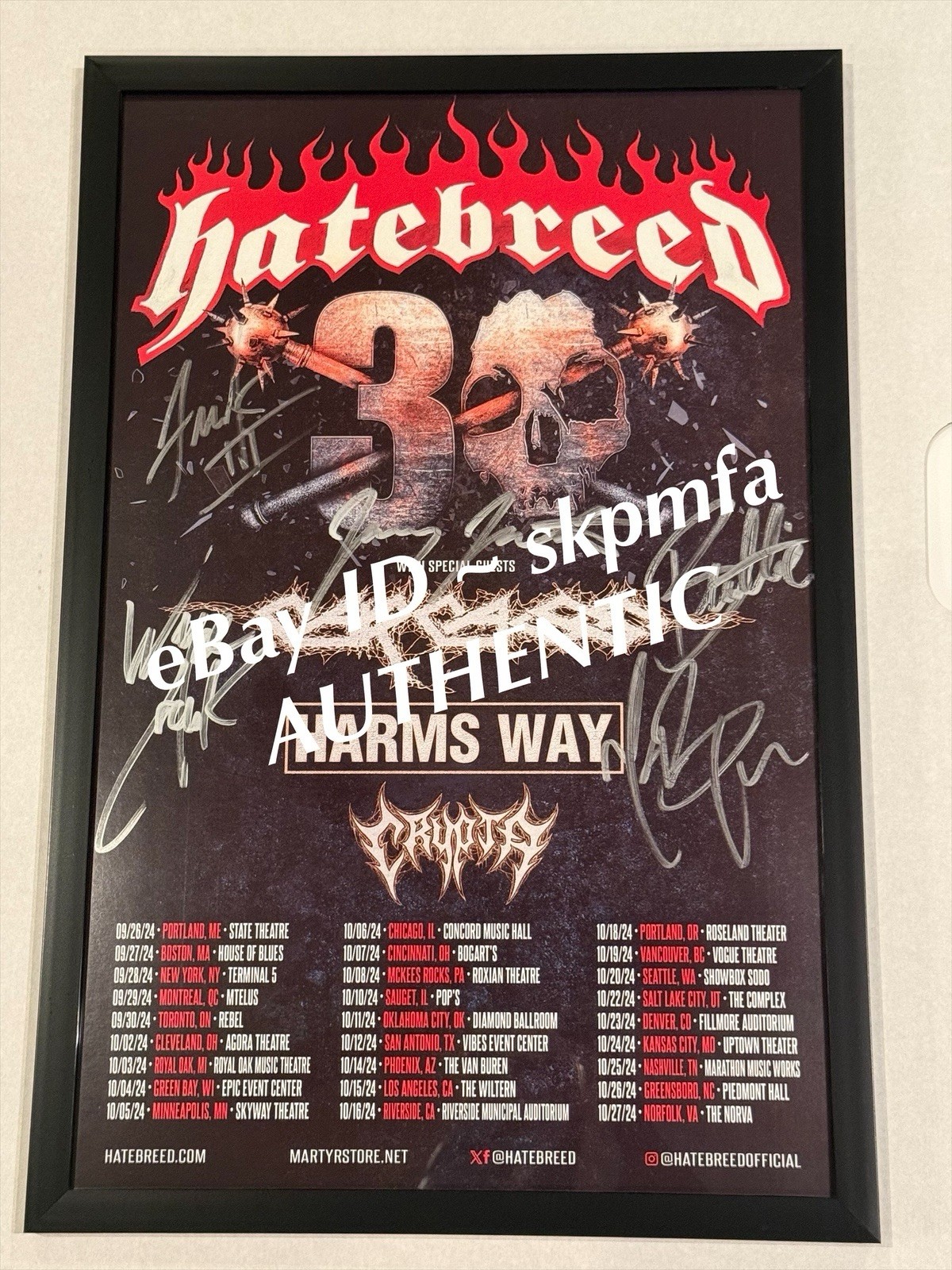 HATEBREED Framed Poster Band SIGNED 2024 Tour 11×17 💯 Official MERCH 🔥 🎤
