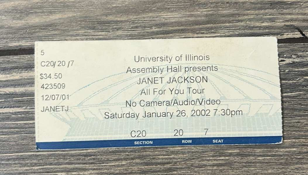 VTG January 26 2002 Janet Jackson All For You Tour Ticket Stub Univ of Illinois