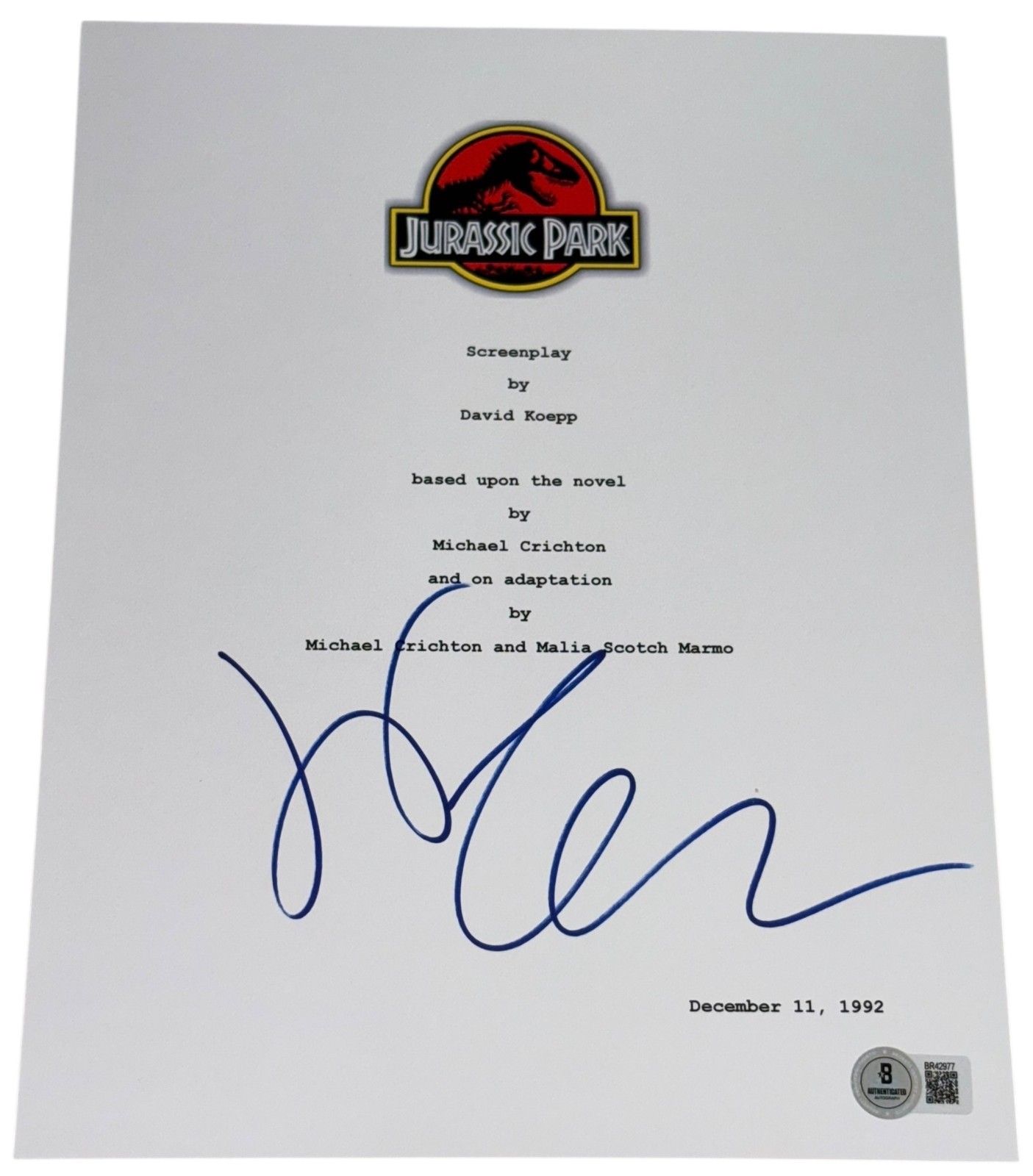 Jeff Goldblum Signed Autograph Jurassic Park Movie Script Screenplay Beckett BAS