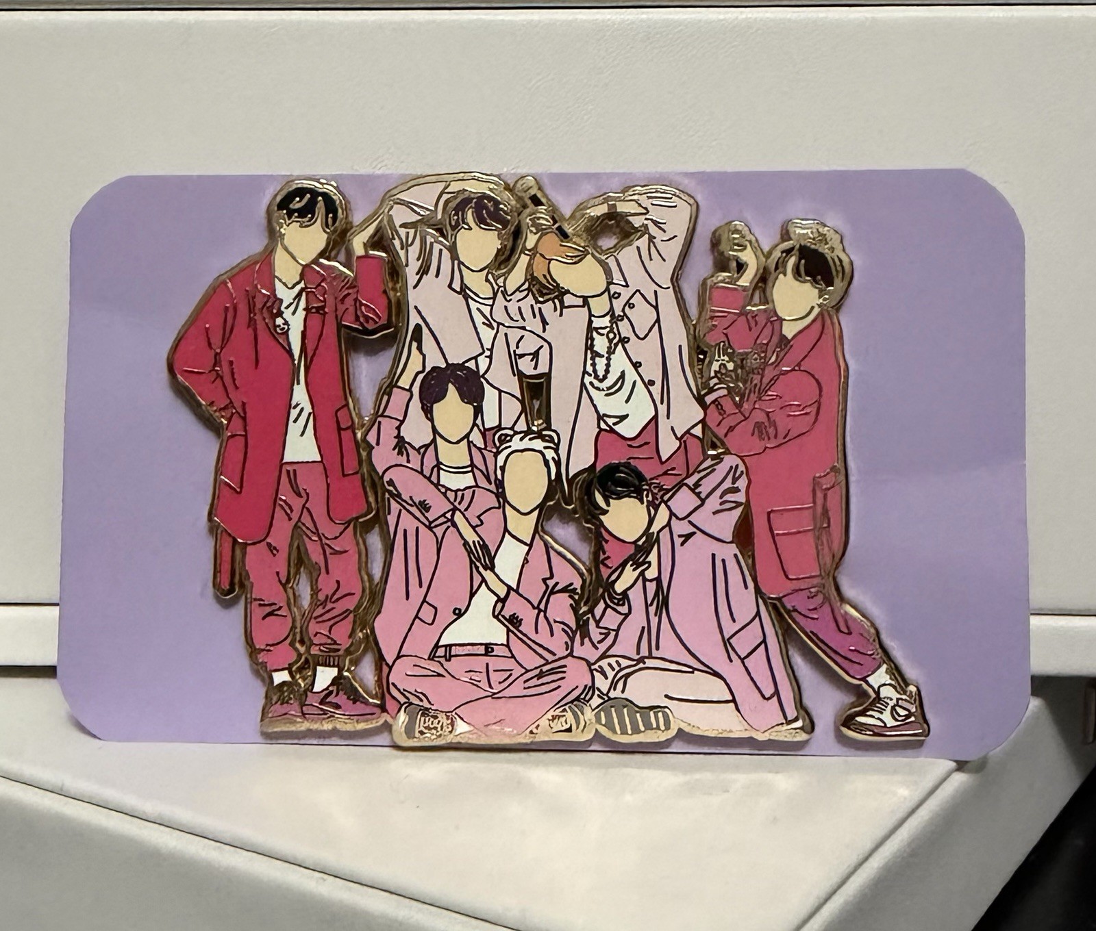 BTS Persona Boy With Luv Pink Outfits Group Photo Enamel Pin