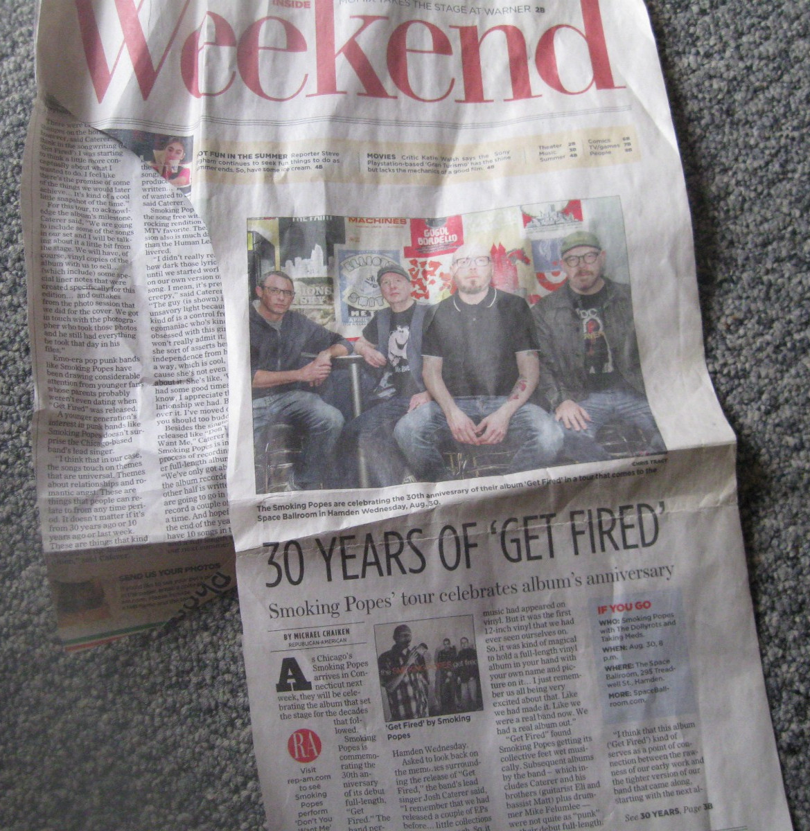 THE SMOKING POPES 2023 “GET FIRED” 30TH ANNIVERSARY NEWSPAPER ARTICLE