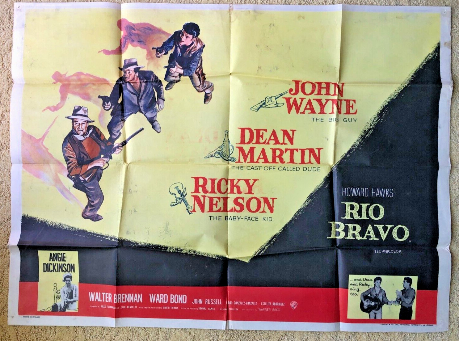 Rio Bravo 1959 John Wayne Dean Martin Original 30×40 British Quad Movie Poster