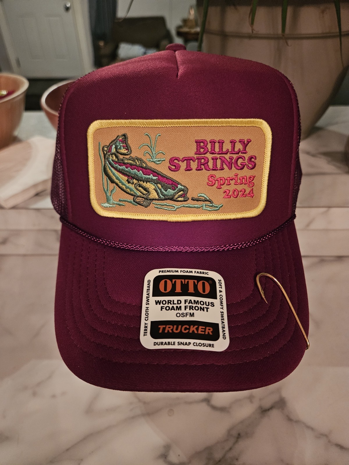 Billy Strings “Spring Tour 2024” Otto Trucker Hat. Maroon w/hook on bill