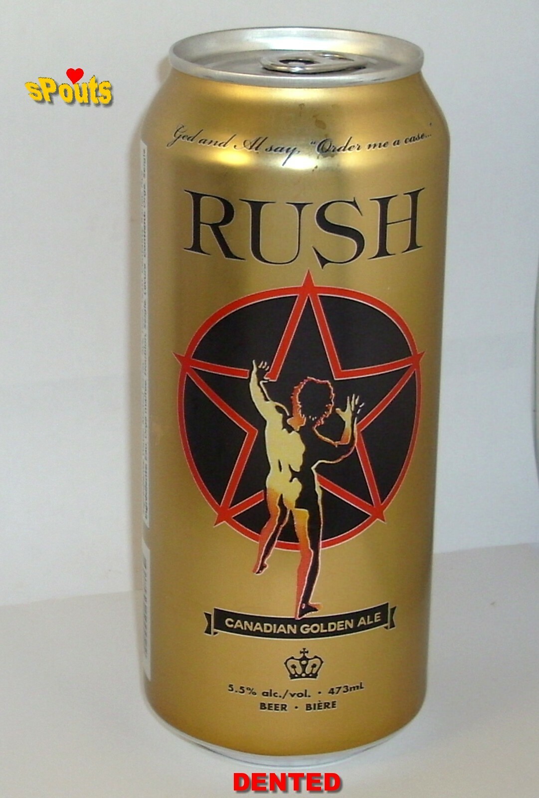 EMPTY BEER CAN DENTED 2022 RUSH ROCK BAND HENDERSON TORONTO CANADIAN GOLDEN ALE