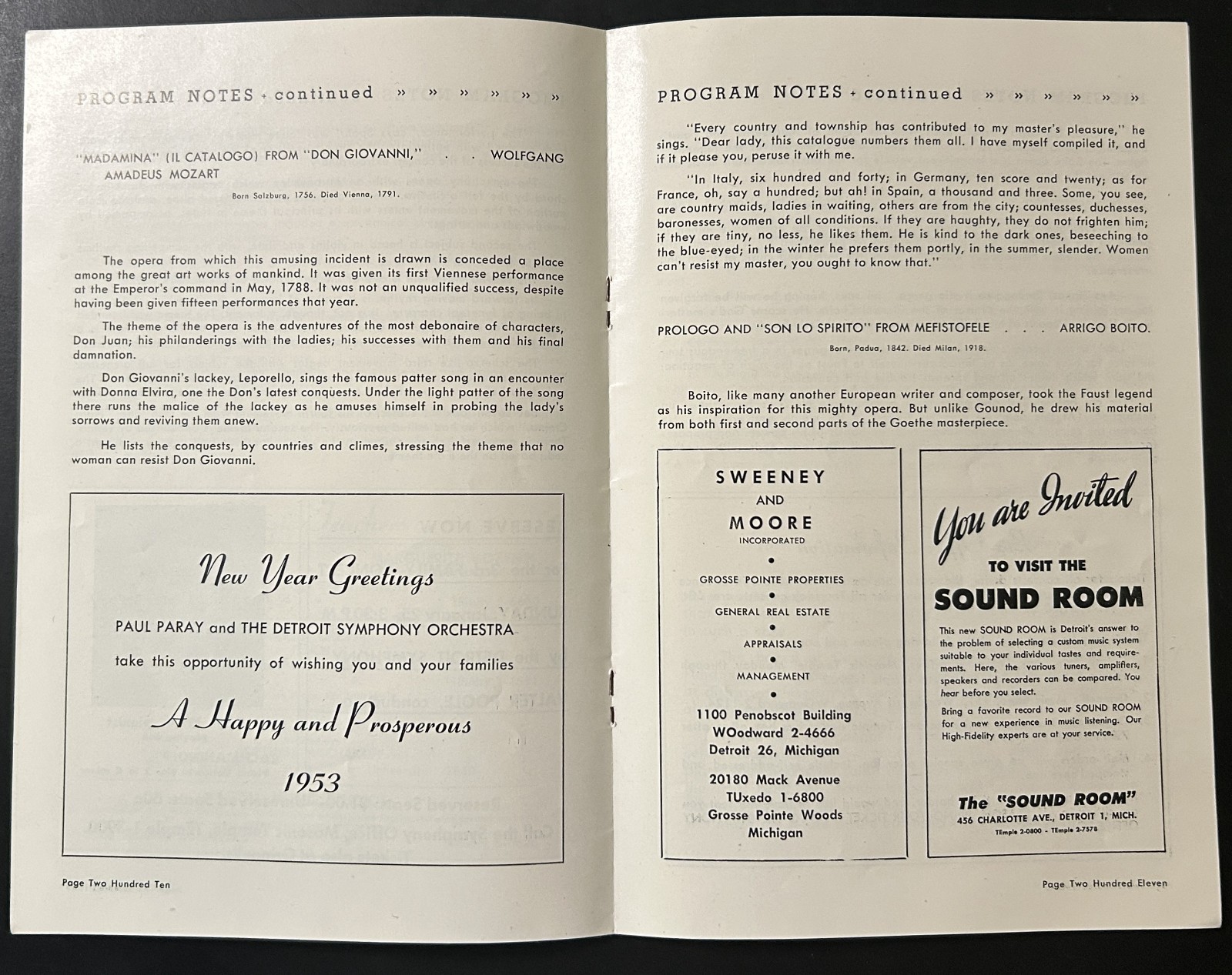 1953 Detroit Symphony Orchestra Program Paul Paray Mozart Steinway Sound Room
