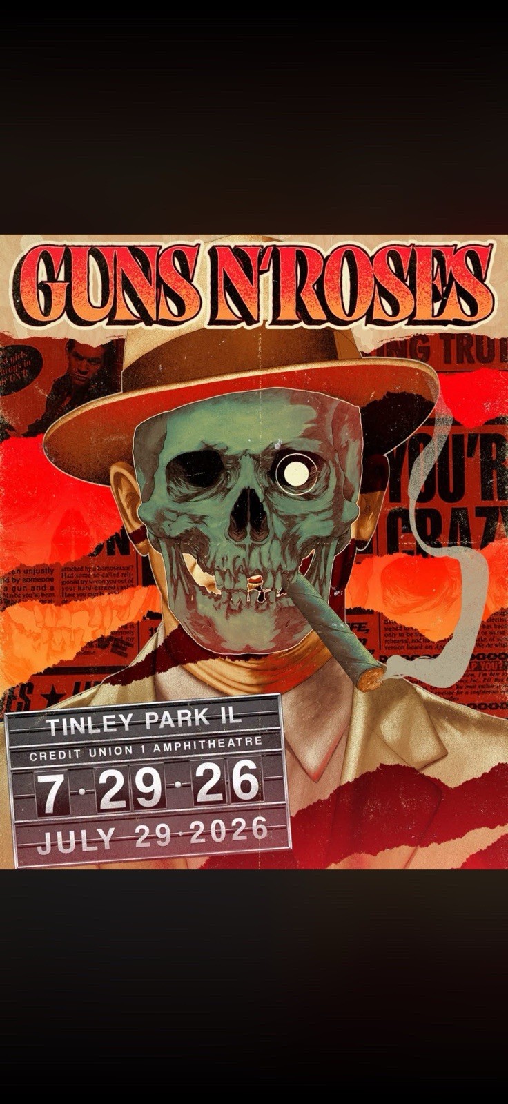 Guns N Roses 8/29/2026 Lithograph # XXX / 300 MINT GNR Chicago Tinley Park