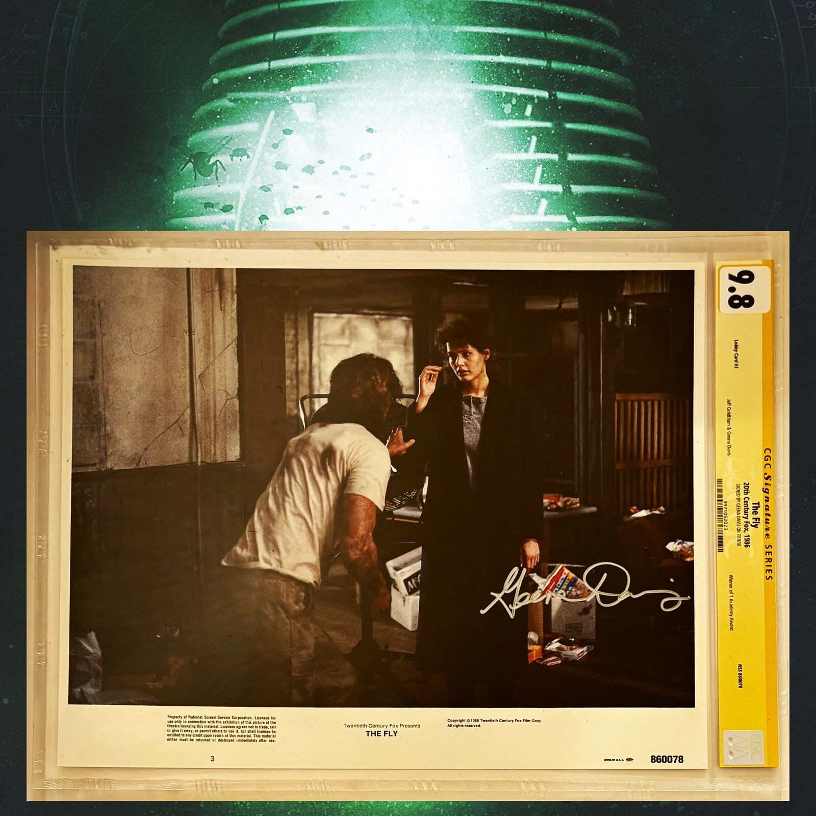 CGC 9.8 SS The Fly Lobby Card #3 signed by Geena Davis 11×14 1986 Cronenberg